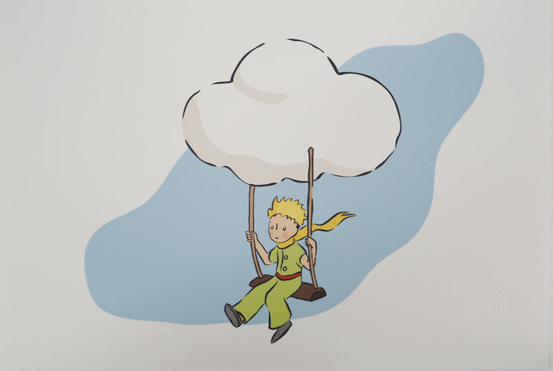 Antoine DE SAINT-EXUPERY : Le Petit Prince vole avec les nuages, Lithographie originale (vue générale) - Crédit photo : Galerie Art.Paris