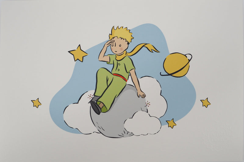 Antoine DE SAINT-EXUPERY : Le Petit Prince dans les nuages, Lithographie originale (vue générale) - Crédit photo : Galerie Art.Paris