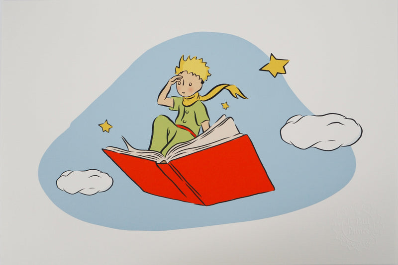 Antoine DE SAINT-EXUPERY : Le Petit Prince rêve avec les livres, Lithographie original (vue générale) - Crédit photo : Galerie Art.Paris