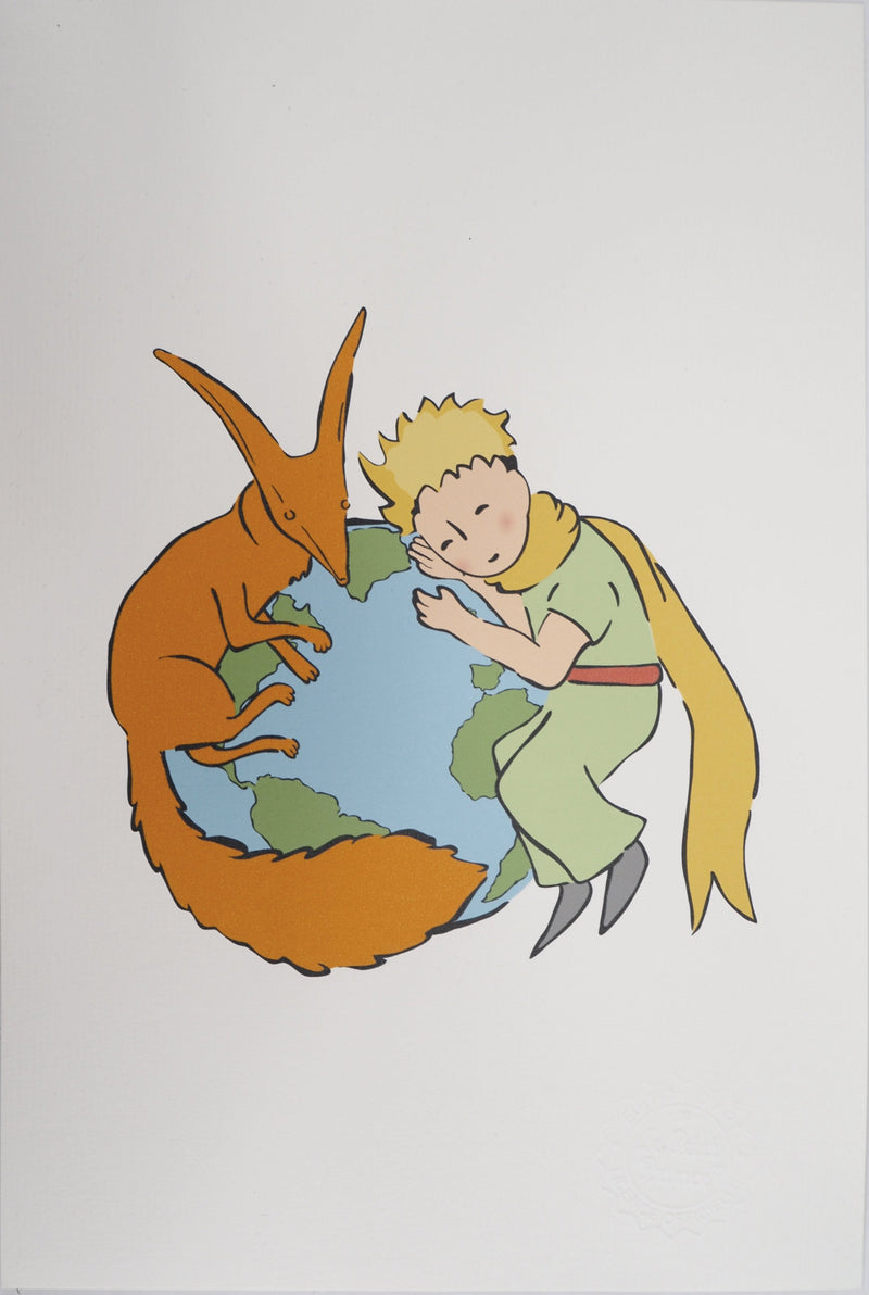 Antoine DE SAINT-EXUPERY : Ecologie : Le Petit Prince veille sur la Terre, Lithographie originale (vue générale) - Crédit photo : Galerie Art.Paris