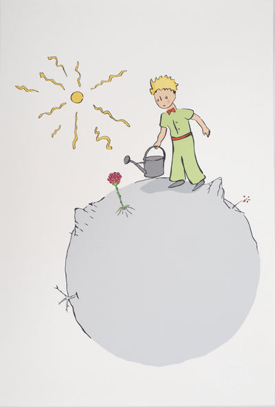 Antoine DE SAINT-EXUPERY : Le Petit Prince arrose sa rose, Lithographie originale (vue générale) - Crédit photo : Galerie Art.Paris