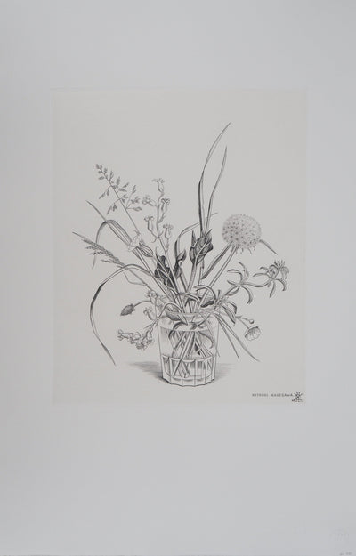 Kiyoshi HASEGAWA : Fleurs des champs dans un verre (automne), Gravure originale (vue générale) - Crédit photo : Galerie Art.Paris