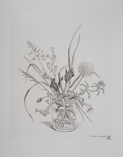 Kiyoshi HASEGAWA : Fleurs des champs dans un verre (automne), Gravure originale (photo de détail 2) - Crédit photo : Galerie Art.Paris