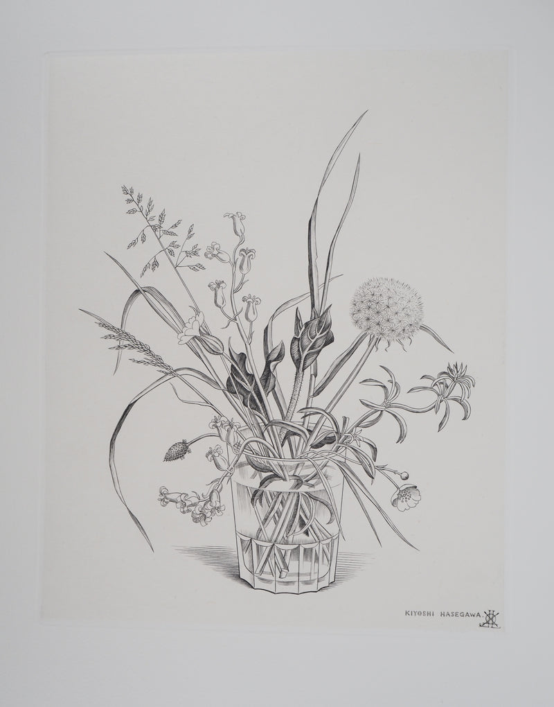 Kiyoshi HASEGAWA : Fleurs des champs dans un verre (automne), Gravure originale (photo de détail 2) - Crédit photo : Galerie Art.Paris