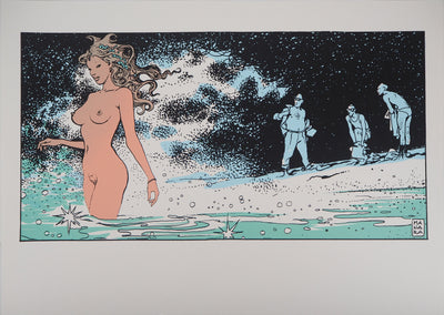 Milo MANARA : Sirène dans les flots, Sérigraphie originale (vue générale) - Crédit photo : Galerie Art.Paris