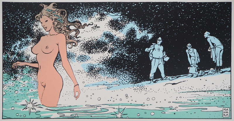 Milo MANARA : Sirène dans les flots, Sérigraphie originale (photo de détail 2) - Crédit photo : Galerie Art.Paris