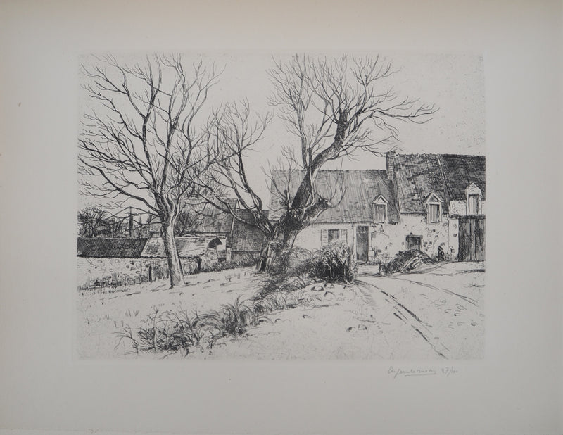 Eugène CORNEAU : La ferme (La maison aux têtards), Gravure originale (vue générale) - Crédit photo : Galerie Art.Paris