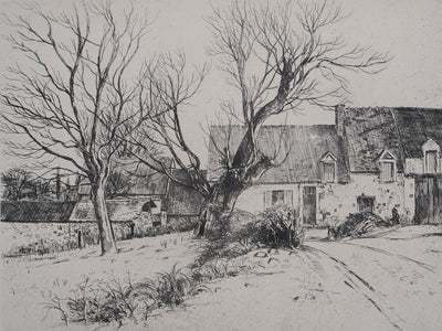 Eugène CORNEAU : La ferme (La maison aux têtards), Gravure originale (photo de détail 2) - Crédit photo : Galerie Art.Paris