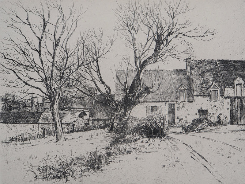 Eugène CORNEAU : La ferme (La maison aux têtards), Gravure originale (photo de détail 2) - Crédit photo : Galerie Art.Paris