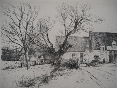 Eugène CORNEAU : La ferme (La maison aux têtards), Gravure originale (photo de détail 5) - Crédit photo : Galerie Art.Paris