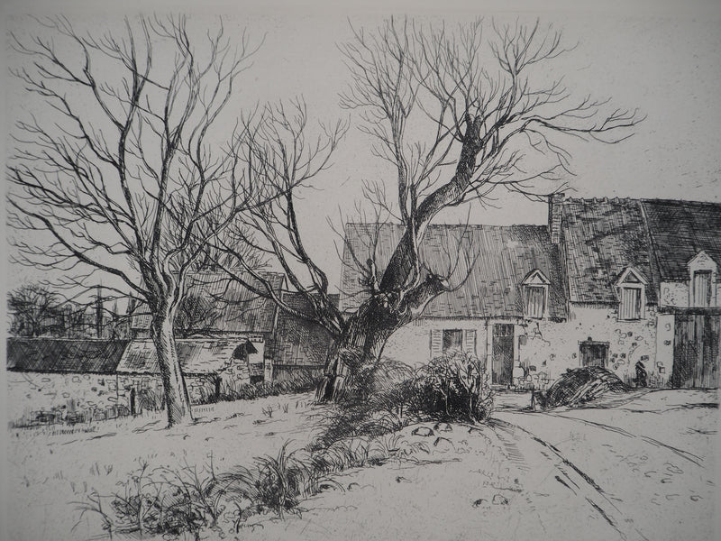 Eugène CORNEAU : La ferme (La maison aux têtards), Gravure originale (photo de détail 5) - Crédit photo : Galerie Art.Paris