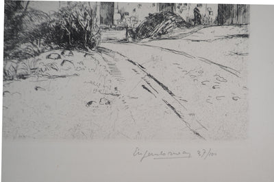 Eugène CORNEAU : La ferme (La maison aux têtards), Gravure originale (photo de détail 3) - Crédit photo : Galerie Art.Paris