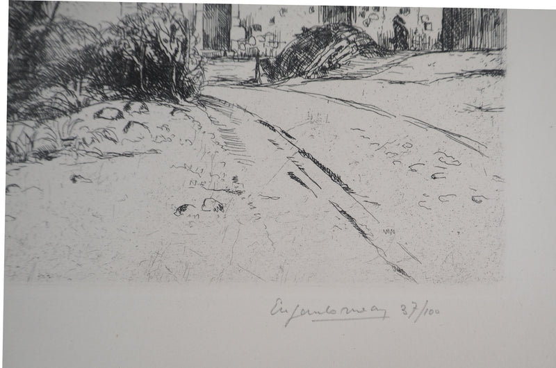 Eugène CORNEAU : La ferme (La maison aux têtards), Gravure originale (photo de détail 3) - Crédit photo : Galerie Art.Paris