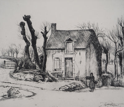 Eugène CORNEAU : La maison modeste (La locature), Gravure originale (photo de détail 2) - Crédit photo : Galerie Art.Paris