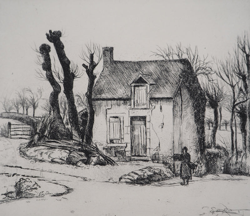 Eugène CORNEAU : La maison modeste (La locature), Gravure originale (photo de détail 2) - Crédit photo : Galerie Art.Paris
