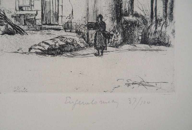 Eugène CORNEAU : La maison modeste (La locature), Gravure originale (photo de détail 3) - Crédit photo : Galerie Art.Paris