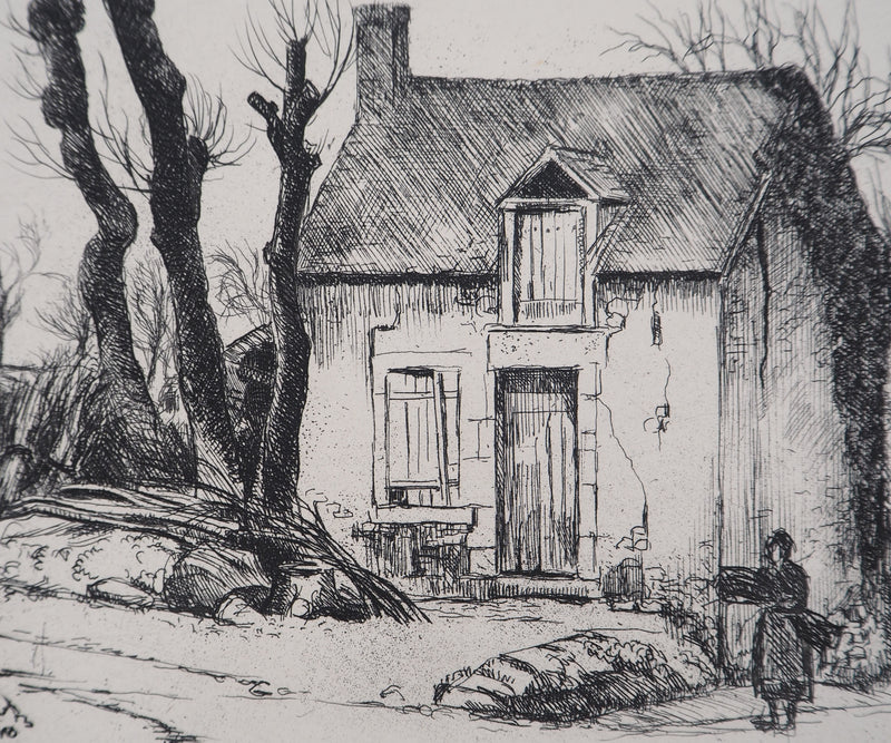 Eugène CORNEAU : La maison modeste (La locature), Gravure originale (photo de détail 5) - Crédit photo : Galerie Art.Paris