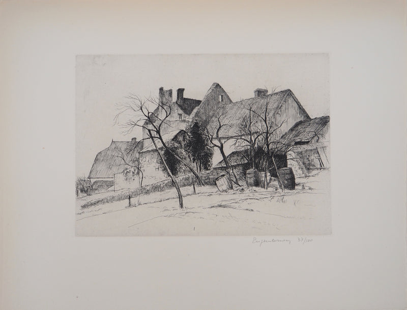 Eugène CORNEAU : Village rustique (Le vieux pignon), Gravure originale (vue générale) - Crédit photo : Galerie Art.Paris
