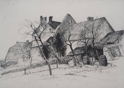 Eugène CORNEAU : Village rustique (Le vieux pignon), Gravure originale (photo de détail 5) - Crédit photo : Galerie Art.Paris