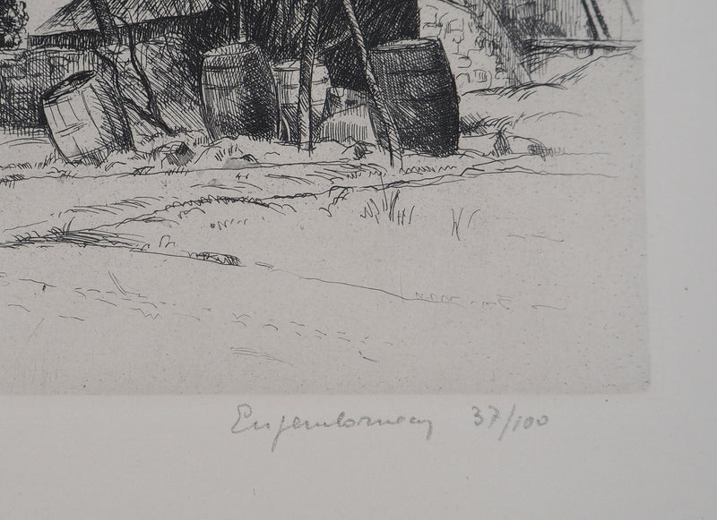 Eugène CORNEAU : Village rustique (Le vieux pignon), Gravure originale (photo de détail 3) - Crédit photo : Galerie Art.Paris