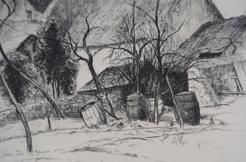 Eugène CORNEAU : Village rustique (Le vieux pignon), Gravure originale (photo de détail 4) - Crédit photo : Galerie Art.Paris
