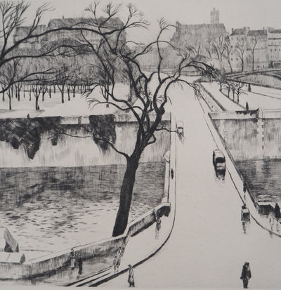 Eugène CORNEAU : Paris, le Petit pont, Gravure originale (photo de détail 2) - Crédit photo : Galerie Art.Paris