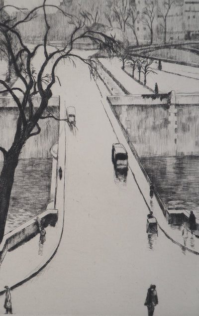 Eugène CORNEAU : Paris, le Petit pont, Gravure originale (photo de détail 5) - Crédit photo : Galerie Art.Paris