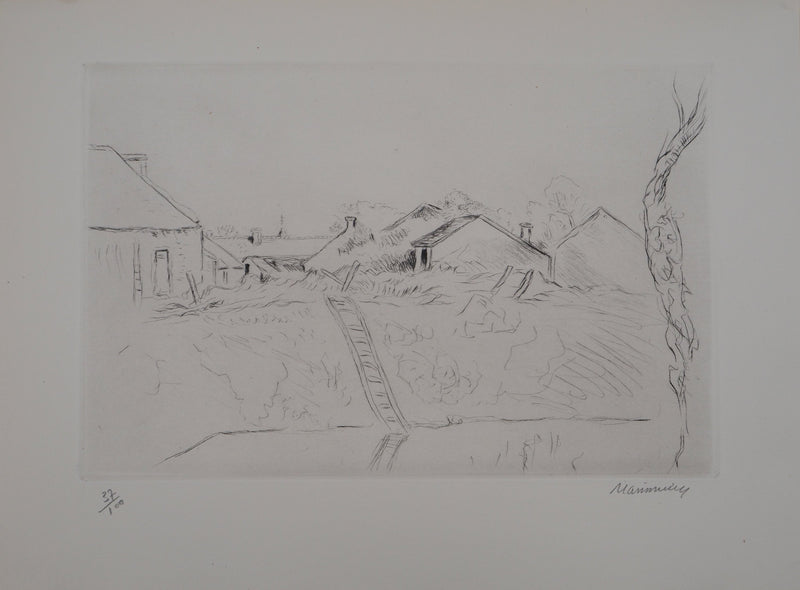 Lucien MAINSSIEUX : Cour de ferme berrichonne, Gravure originale (vue générale) - Crédit photo : Galerie Art.Paris