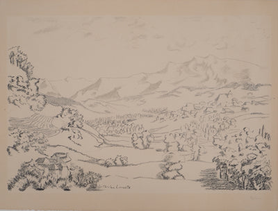 Charles LACOSTE : La vallée de Monein dans les Pyrénées, Lithographie originale (vue générale) - Crédit photo : Galerie Art.Paris