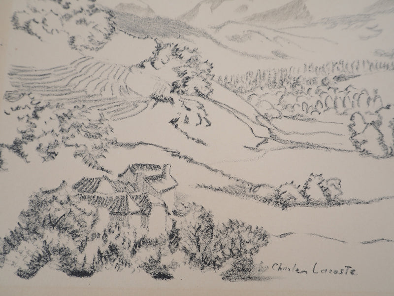 Charles LACOSTE : La vallée de Monein dans les Pyrénées, Lithographie originale (photo de détail 4) - Crédit photo : Galerie Art.Paris