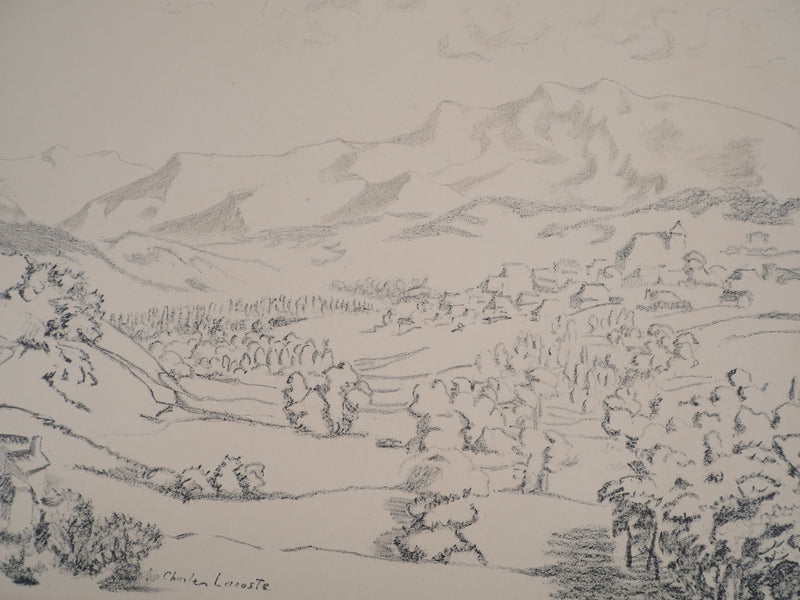 Charles LACOSTE : La vallée de Monein dans les Pyrénées, Lithographie originale (photo de détail 5) - Crédit photo : Galerie Art.Paris