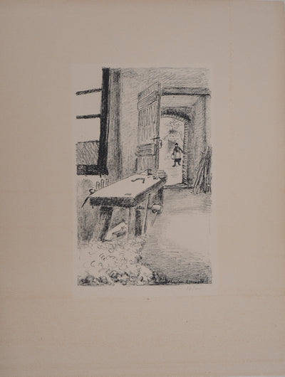 Charles LACOSTE : Le vieil atelier de menuiserie, Lithographie originale (vue générale) - Crédit photo : Galerie Art.Paris