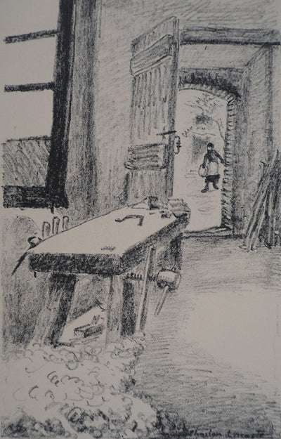 Charles LACOSTE : Le vieil atelier de menuiserie, Lithographie originale (photo de détail 2) - Crédit photo : Galerie Art.Paris