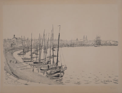 Charles LACOSTE : Bordeaux, Voiliers dans la rade, Lithographie originale (vue générale) - Crédit photo : Galerie Art.Paris