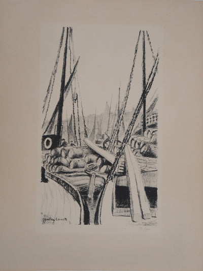 Charles LACOSTE : Voiliers à Bordeaux, Lithographie originale (vue générale) - Crédit photo : Galerie Art.Paris