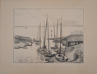 Charles LACOSTE : Petit port sur l'Atlantique (Saint Seurin d'Uzet), Lithographie originale (vue générale) - Crédit photo : Galerie Art.Paris