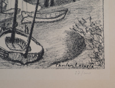 Charles LACOSTE : Petit port sur l'Atlantique (Saint Seurin d'Uzet), Lithographie originale (photo de détail 3) - Crédit photo : Galerie Art.Paris