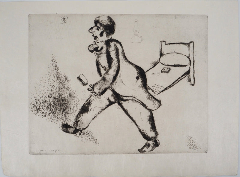 Marc CHAGALL : Pétrouchka (Les Âmes mortes), Gravure originale (vue générale) - Crédit photo : Galerie Art.Paris