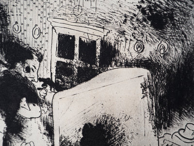 Marc CHAGALL : Tchitchikov sur le lit (Les Âmes mortes), Gravure originale (photo de détail 7) - Crédit photo : Galerie Art.Paris