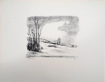 Maurice ASSELIN : Paysage : Campagne parisienne enneigée, Lithographie originale (vue générale) - Crédit photo : Galerie Art.Paris