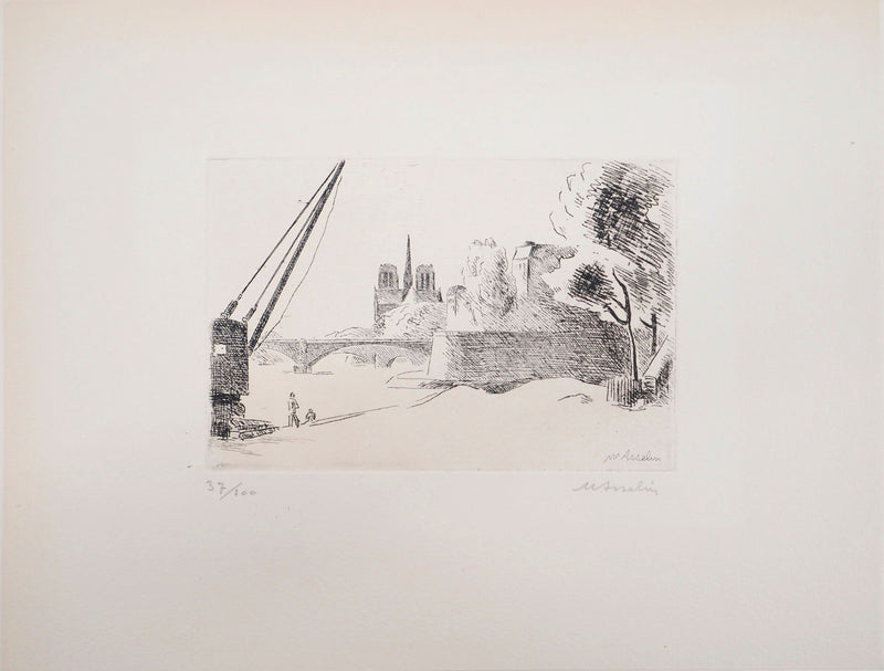 Maurice ASSELIN : Paris : La Seine à Notre-Dame, Gravure originale (vue générale) - Crédit photo : Galerie Art.Paris