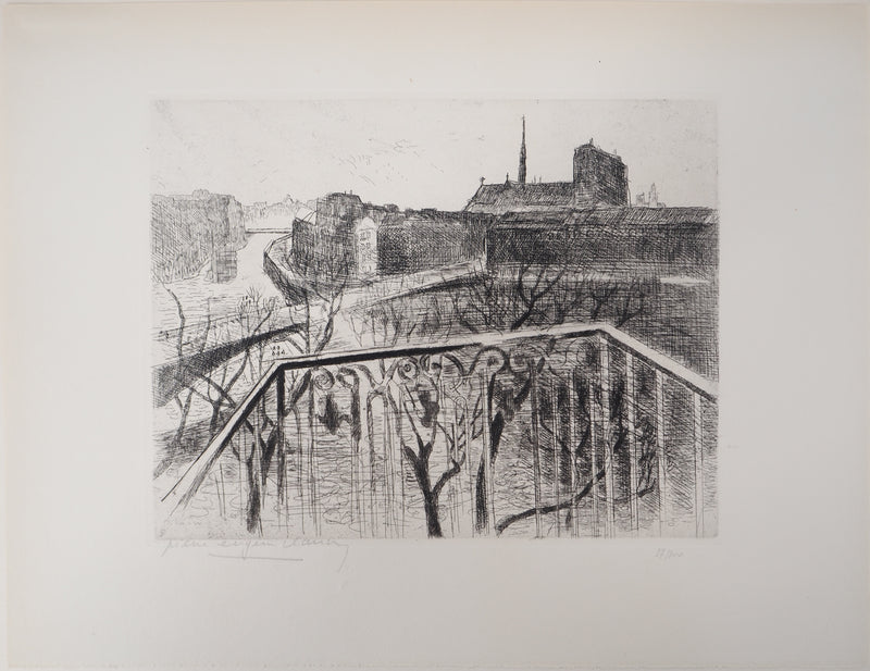 Pierre-Eugène CLAIRIN : Paris, Vue sur Notre-Dame, Gravure originale (vue générale) - Crédit photo : Galerie Art.Paris