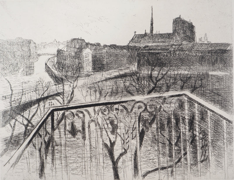 Pierre-Eugène CLAIRIN : Paris, Vue sur Notre-Dame, Gravure originale (photo de détail 3) - Crédit photo : Galerie Art.Paris