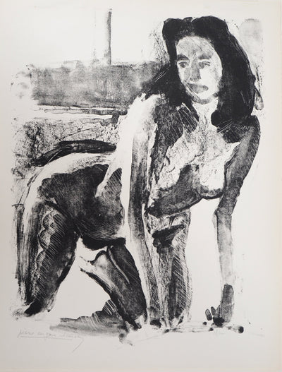 Pierre-Eugène CLAIRIN : Nu féminin accroupi, Lithographie originale (vue générale) - Crédit photo : Galerie Art.Paris