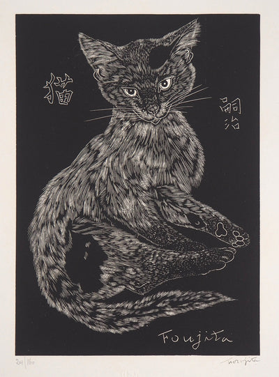 Léonard Tsuguharu FOUJITA : Chat, Gravure originale signée