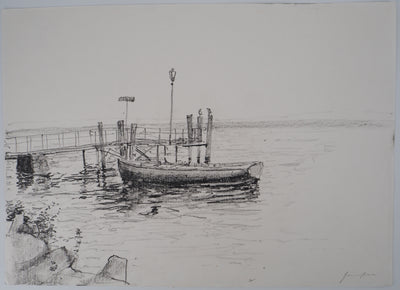 Bernard GANTNER : Bretagne : Barque au ponton, Dessin original (vue générale) - Crédit photo : Galerie Art.Paris