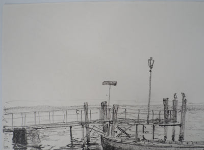 Bernard GANTNER : Bretagne : Barque au ponton, Dessin original (photo de détail 4) - Crédit photo : Galerie Art.Paris