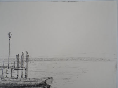 Bernard GANTNER : Bretagne : Barque au ponton, Dessin original (photo de détail 5) - Crédit photo : Galerie Art.Paris