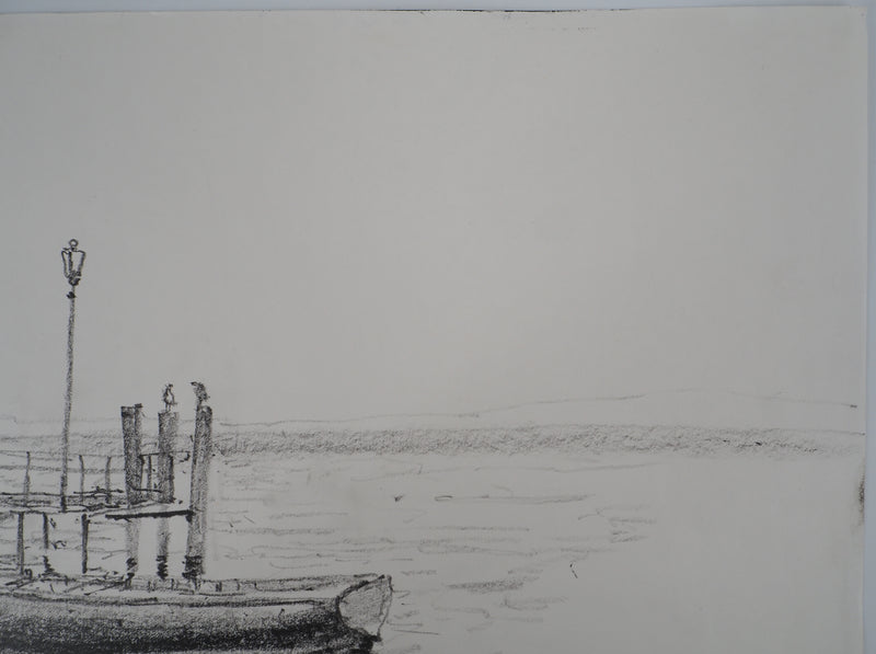 Bernard GANTNER : Bretagne : Barque au ponton, Dessin original (photo de détail 5) - Crédit photo : Galerie Art.Paris