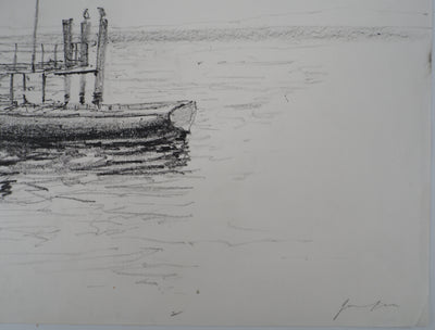 Bernard GANTNER : Bretagne : Barque au ponton, Dessin original (photo de détail 6) - Crédit photo : Galerie Art.Paris